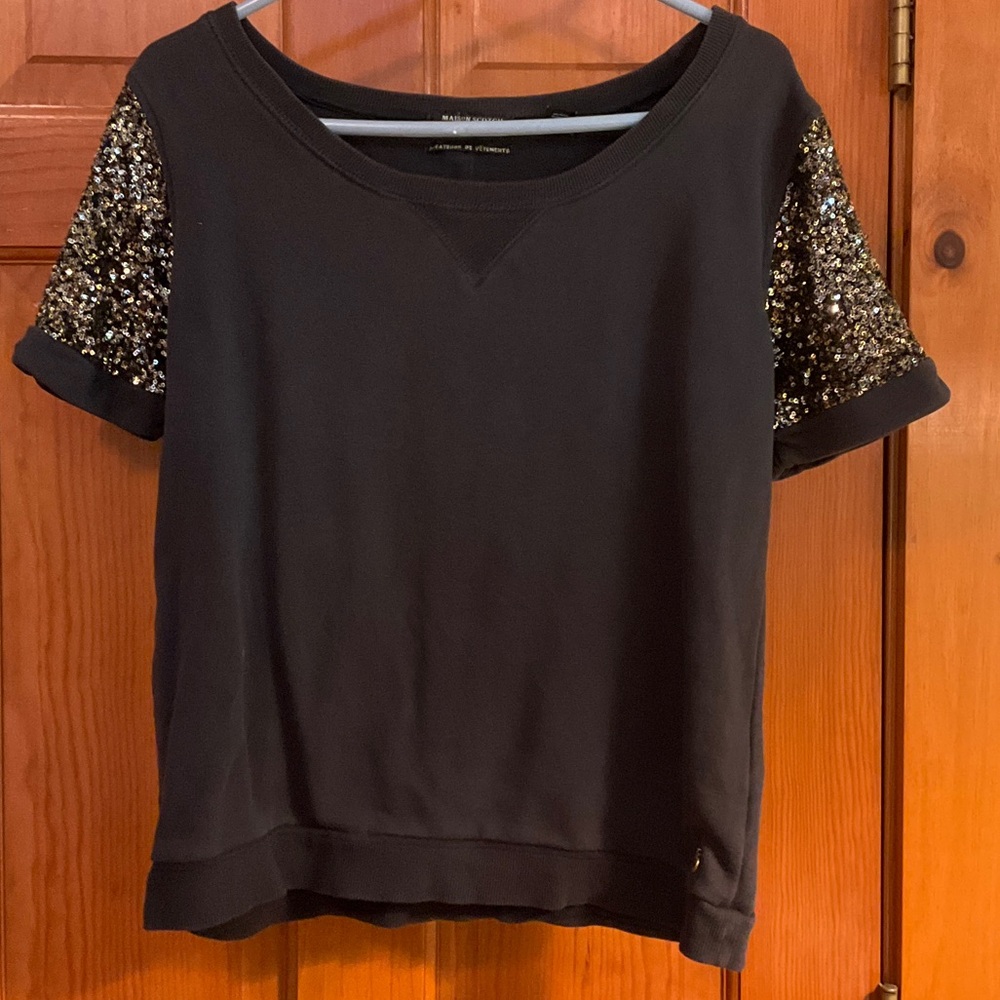Black Sequin Sleeve Women's Sweatshirt Tshirt